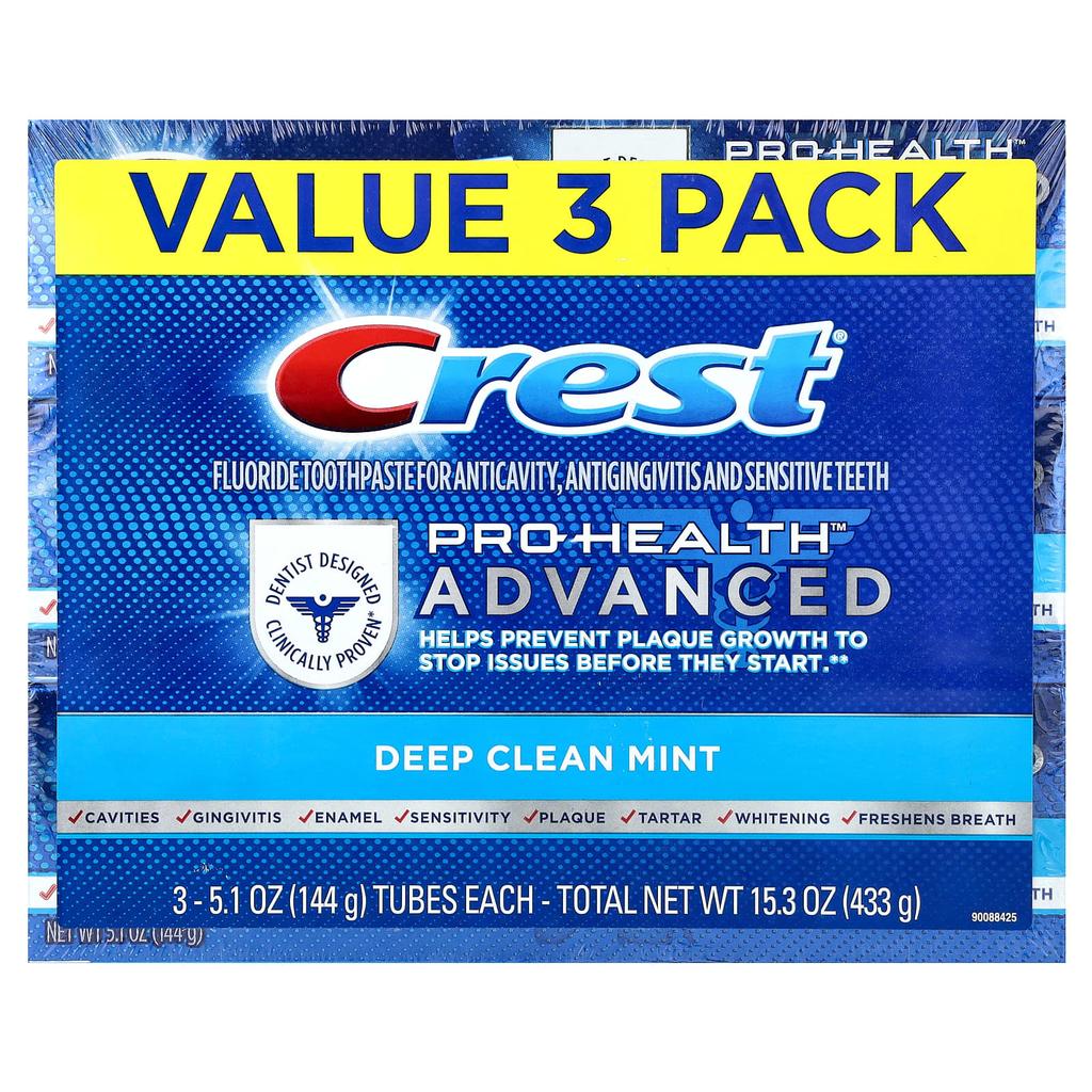 Pro-Health Advanced, Fluoride Toothpaste, Deep Clean Mint, 3-Count, 144G (5.1Oz) Each