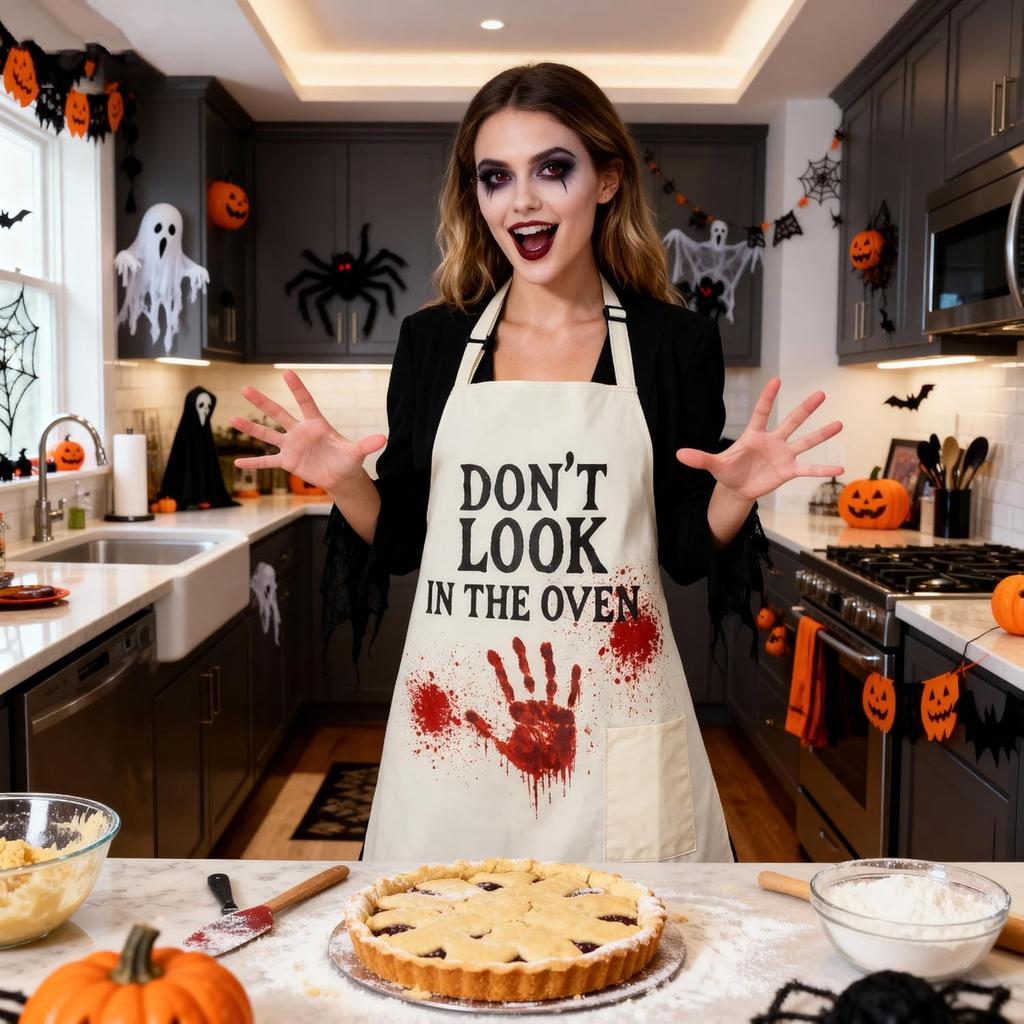 Halloween Apron for Women Adult, Funny Scary Easy Halloween Costumes for Women and Men, Kitchen Gifts for Chef (Off White)