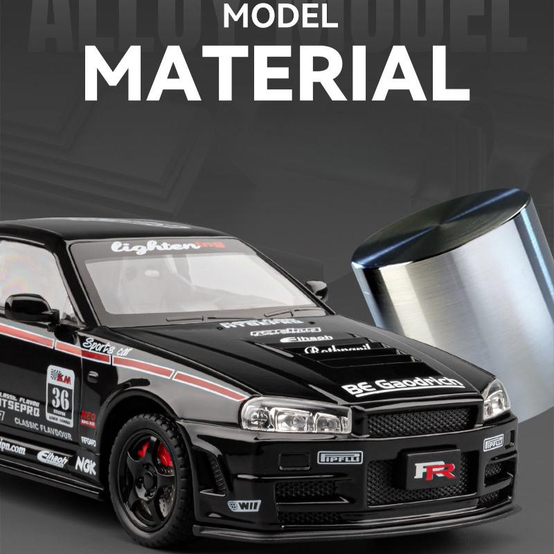 Симуляция 1/24 Модель гоночного автомобиля Nissan GTR из сплава со звуком и светом Коллекционная миниатюрная модель автомобиля Игрушка для детей Мальчика Подарок