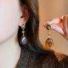 Серебряная Игла Овальные Смоляные Серьги-Подвески Капля Воды Винтажные Серьги-Гвоздики с Темпераментом Маillard Нишевые Премиум Серьги Женские