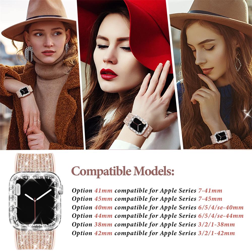 Case+silicone Leather Strap For Apple Watch Band 41mm 45mm 40mm 44mm 38mm 42mm 44 Bling Bracelet iWatch Serie 3 4 5 6 Se 7 Strap