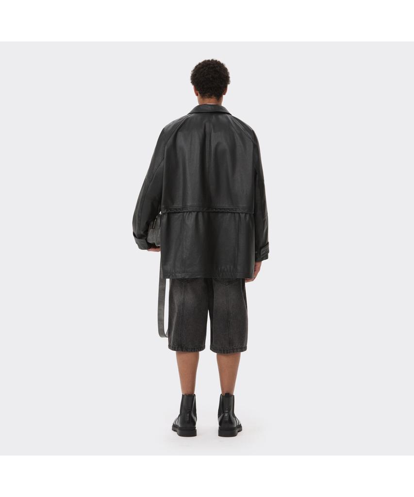 Customellow Black Leather Long Coat Cwuds26112Bkx