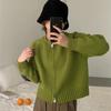 Korean Style Short Solid Color Knitted Sweater for Women New Double Zipper Knitted Cardigan Top
