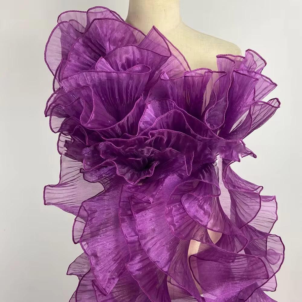 New Glossy Organza Lace Trim Fabric 13cm Wide 2yard Pleated Ruffles Material 3D Wedding Dress Sewing Accessories