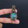 Blue Copper Turquoise Handmade Gemstone Pendant, 999 Copper Wire Wrapped Pendant Antique Jewelry, For Engagement Gift
