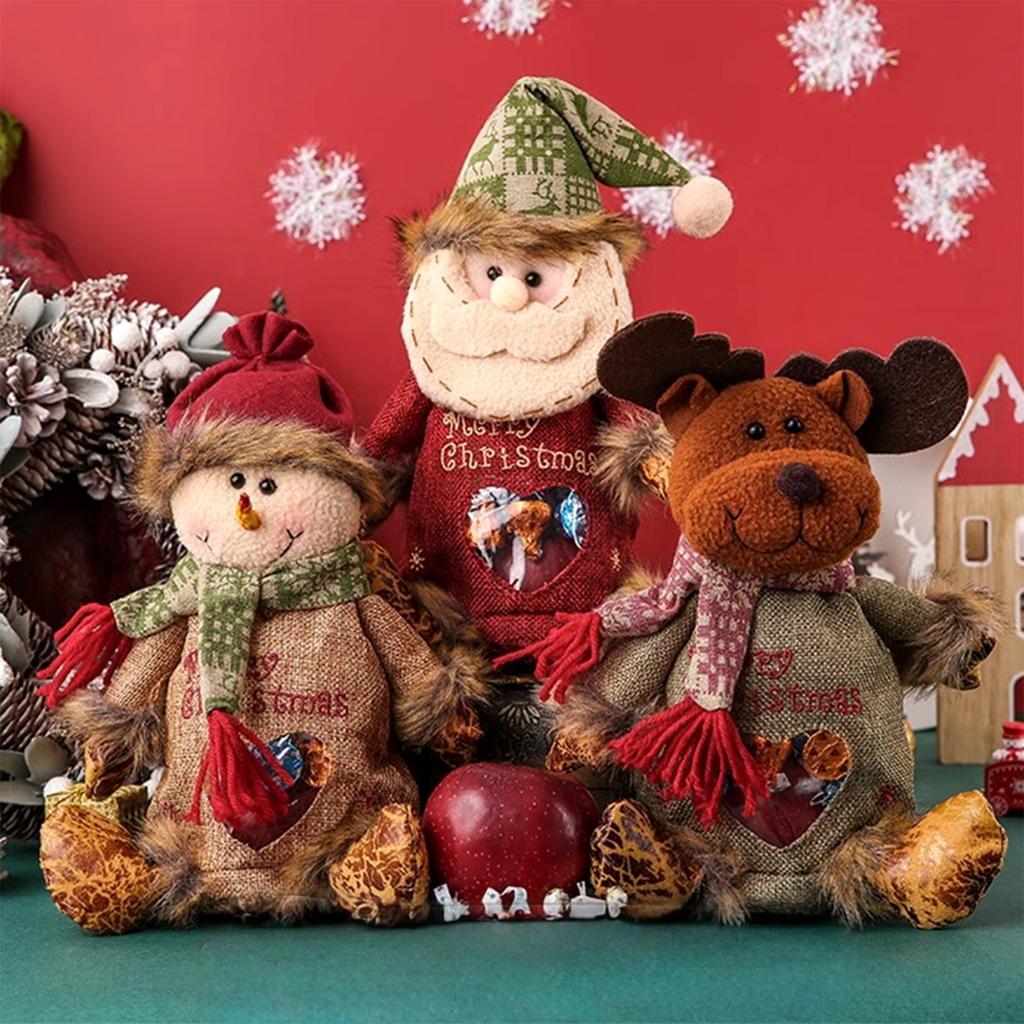 Christmas Gift Bags Zipper Design,Reusable 2025 New 3D Christmas Doll Gift Bags, Santa Snowman Deer Shaped Apple Candy Bags