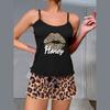 Летняя молочная шелковая пижама женская напечатанная черная бретелька через шею с леопардовым принтом шорты губ домашняя одежда для отдыха костюм