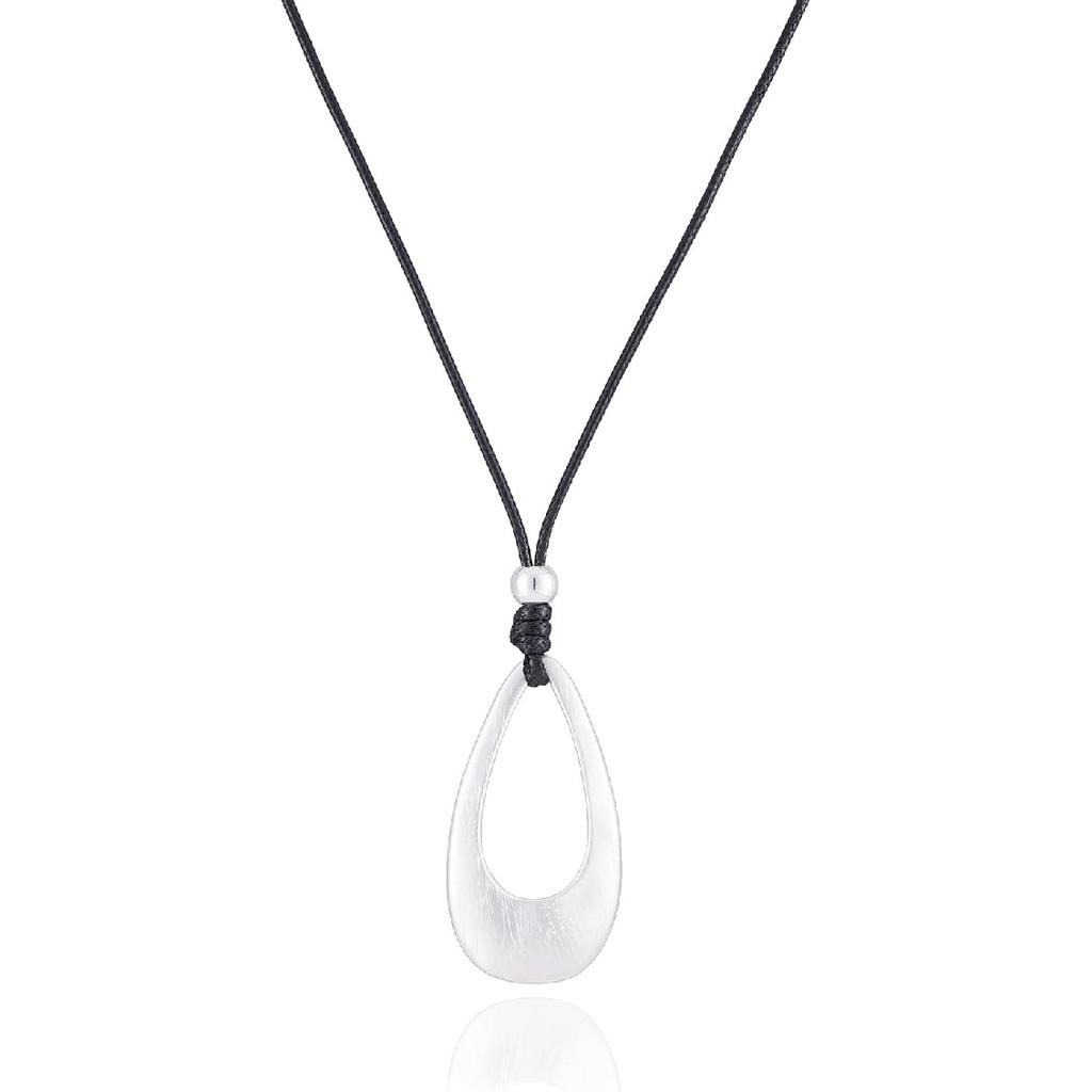 Brushed Gold Plated Classic Teardrop Pendant Long Necklace for Women, Adjustable Length Brown Wax Cord Sweater Chain Fashion Jewelry Gifts