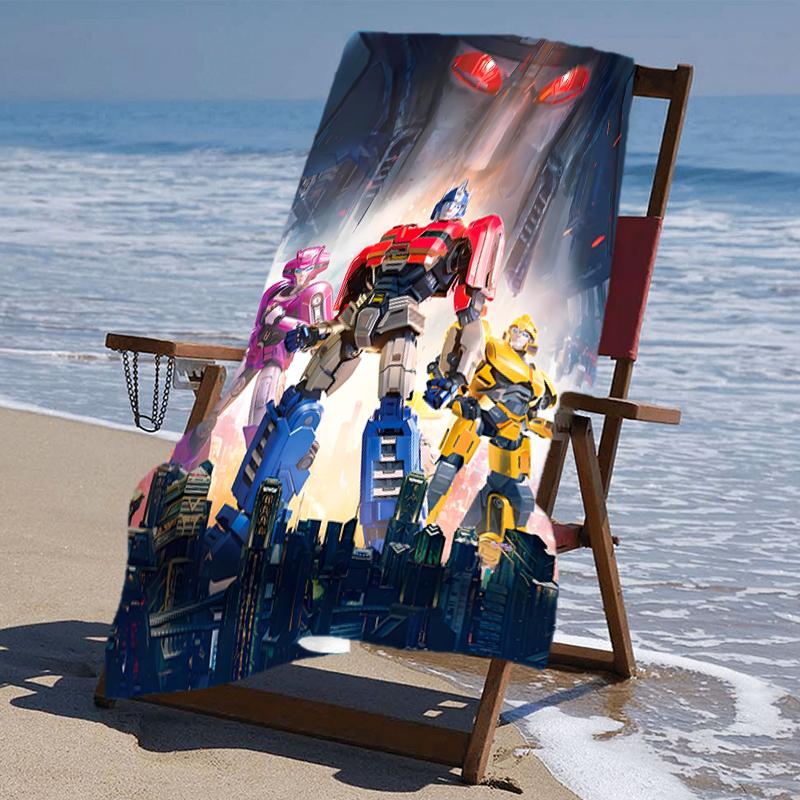 proof beach towel with a Bumblebee and Optimus Prime1 pattern - soft,absorbent,quick-drying,machine washable - perfect for swimming,camping,bathing