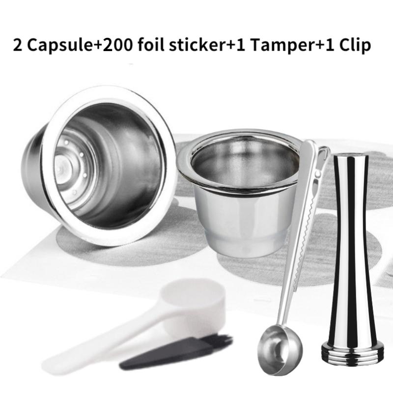 i Cafilas [NESC02] Использование 2 в 1, совместимо с капсульным фильтром Nespresso, многоразовые капсулы для кофе Crema, капсулы, тамперный зажим с крышками Reusbale, фольга