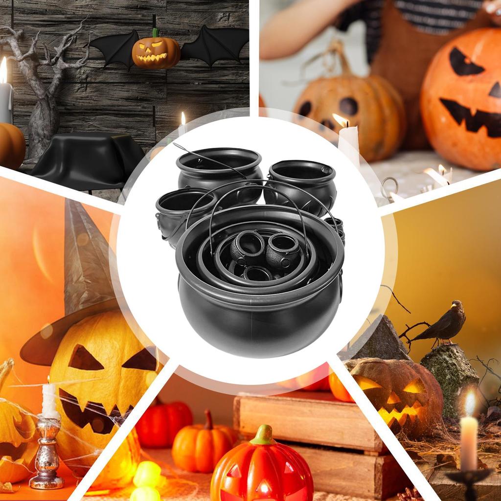 Halloween Treat Candy Bowl Witches Cauldron Set Storage Bucket Home Decorations for Party Cabinet Desktop Centerpieces
