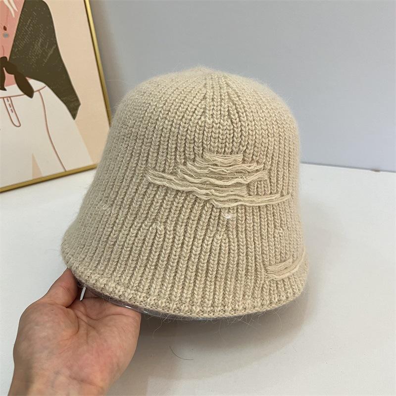 Autumn and Winter Wool Patch Fashion Knitted Bucket Hat Solid Color Warm Simple Bucket Hat