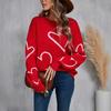 Autumn and Winter Women's Sweater Love Valentine's Day Pullover Long Sleeve Large Peach Heart Clashing Sweater