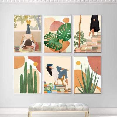 Настенная живопись на холсте, абстрактная книга в стиле бохо для девушек, скандинавские постеры и принты, монстера, агава, кактус, настенные картины для гостиной, без рамки