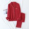 Новые весенние и осенние пижамы для пар, брюки с длинными рукавами, красный женский костюм из 100% хлопка для домашней одежды из двух предметов.