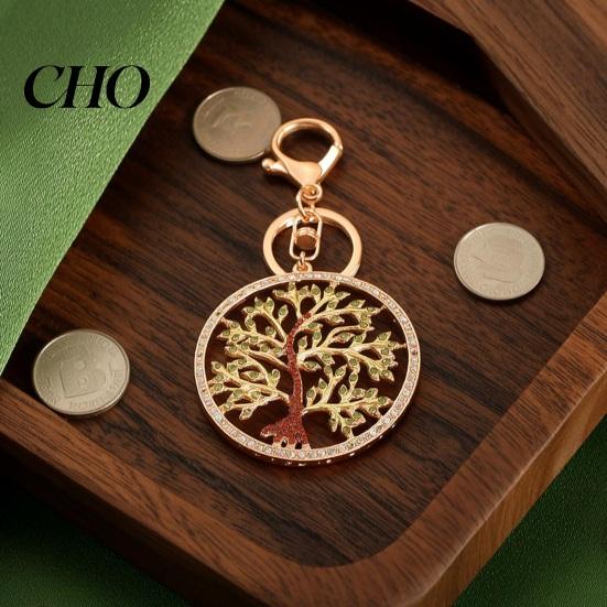Colorful Keychain Pendant Rhinestones Inlaid Tree of Life Design Decorative Enamel Craftsmanship Key Chain with Anti-Oxidation Lobster Clasp Backpacks