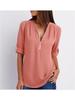 Shirt V-neck Zipper Plus Size Women's Long Sleeved Loose Chiffon Shirt with Adjustable Sleeves