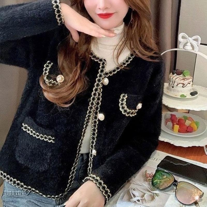 Кардиган, пальто, осенне-зимнее пальто с небольшим ароматом ветра, корейское флисовое пальто с имитацией норки, женский короткий вязаный свитер, кардиган