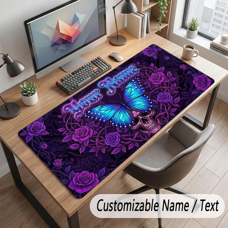 Butterfly Theme Customized Mouse Pad Personalized Print Name Text Desk Mat For Home Office Table Decor