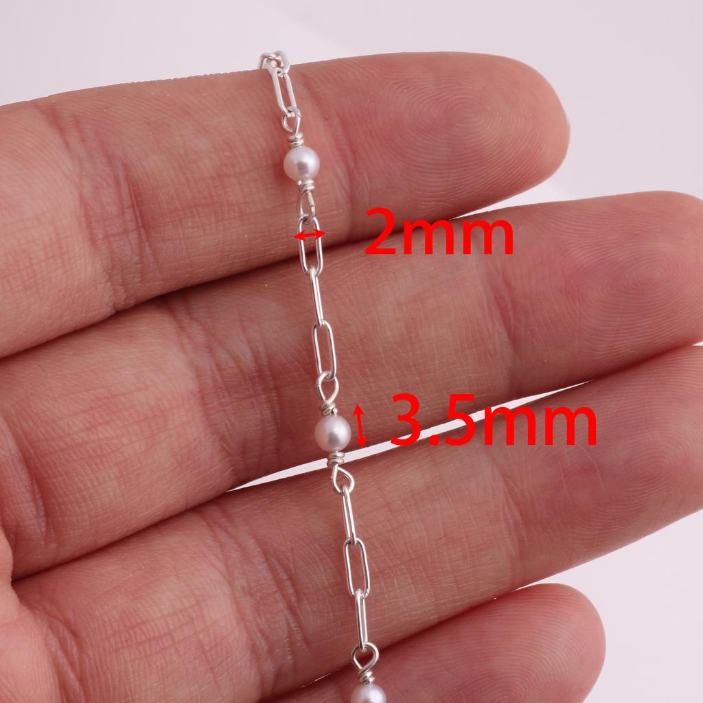 14K Gold Filled/S925 Silver 5.5*2mm Paperclip Chain Beaded 3.5mm Fresh Water Pearl for DIY Permanent Necklace Bracelet Jewelry
