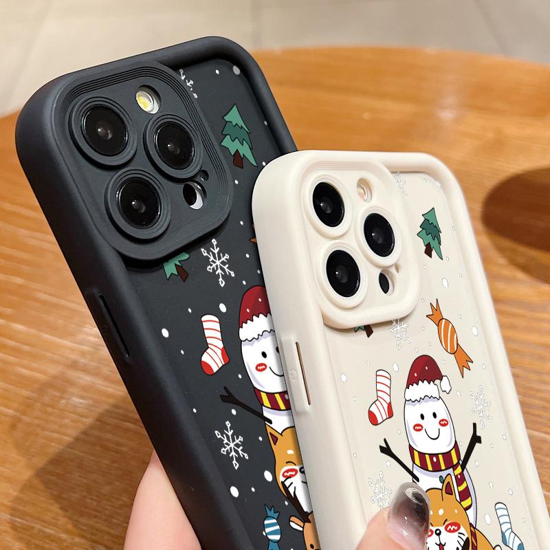 Чехол с рисунком рождественского лося и снеговика для iPhone 16 Pro 15 14 Plus 13 12 11 Pro Max Xr Xs X 8 7, защита линз, мягкий ударопрочный однотонный чехол из ТПУ