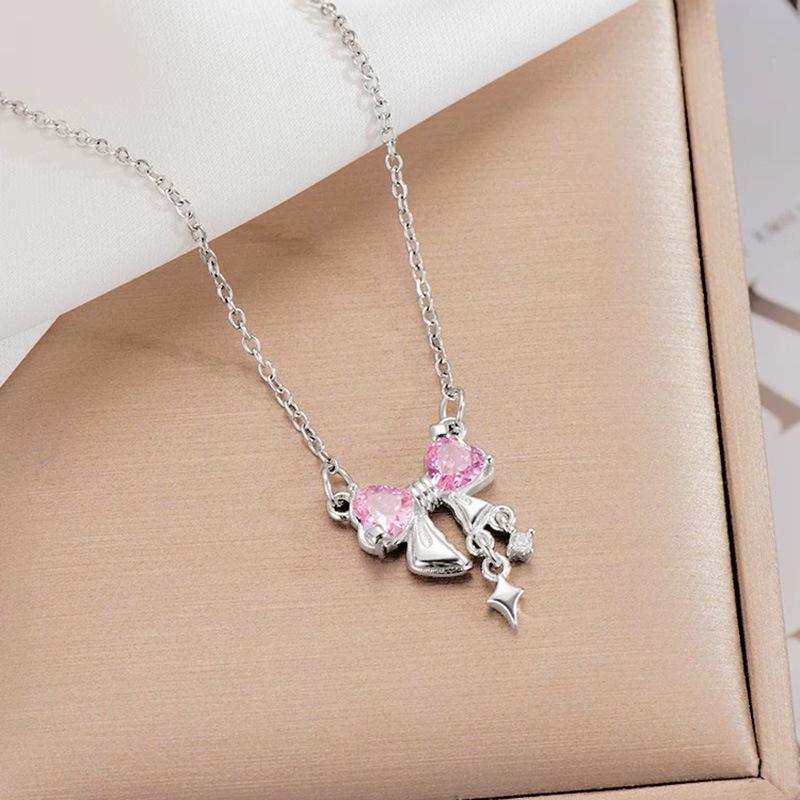 Pink Heart Bowknot Pendants Women's Necklaces New Sweet Bohemian Silver Chains Star Drop Fashion Trend Collar new