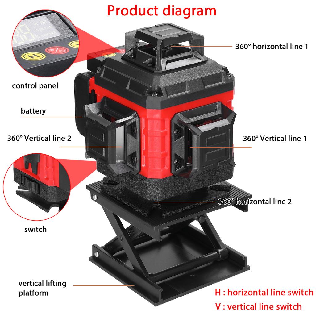 Multifunctional 16 Lines Laser Level 3 Degrees  Self-leveling Machine Rechargeable Lithium Battery Leveling