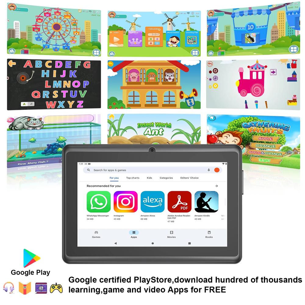2024 BDF Kid Tablet K5 Android13 4GB+64GB WiFi Bluetooth 4000mAh 7 Inch LCD