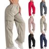 Women's Solid Color High-waisted Quick-drying Pants With Drawstring Casual Wide-leg Sports Cargo Pants