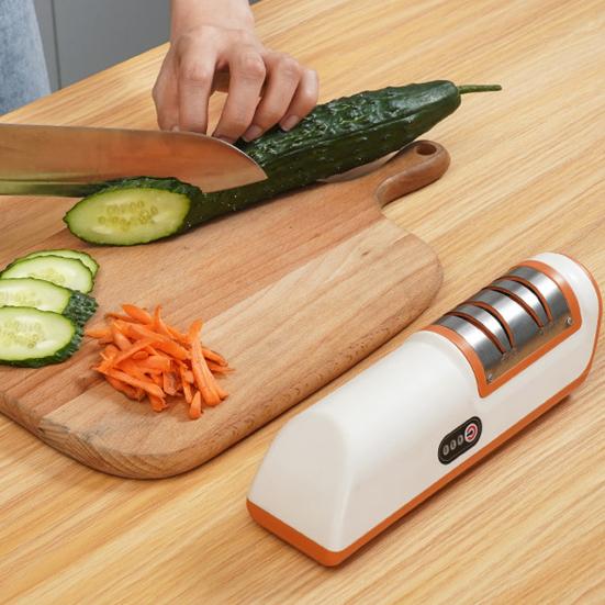 Электрическая точилка для ножей, перезаряжаемая, 2-ступенчатая, безопасная конструкция, точилка для ножниц для кухни, быстрая и эффективная заточка лезвий