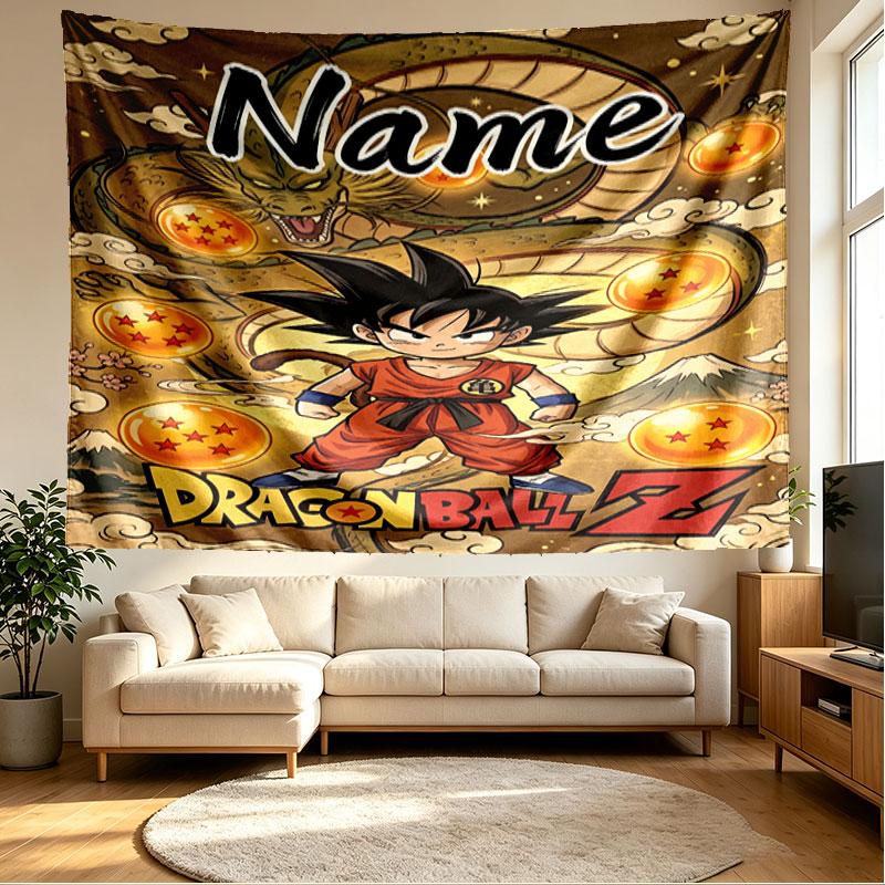 Custom Name Personalized Dragon Ball Print Tapestry, Wall Art Decor, Bedroom, Dorm, Apartment, LivingRoom, Party Backdrop, Gift for Birthday