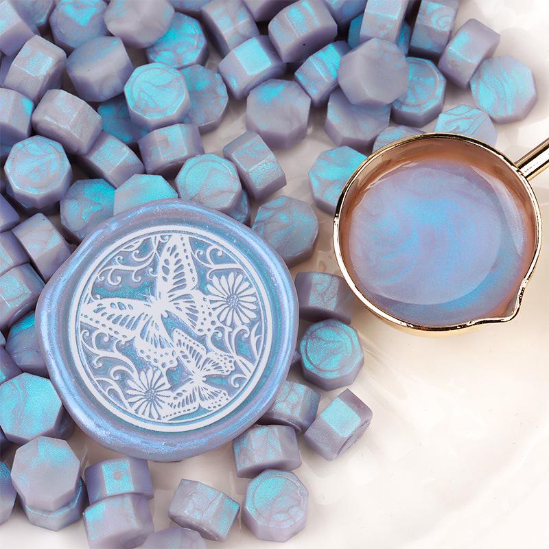 Pearlescent Iridescent Sealing Wax Stamp Set with Octagonal Wax Granules