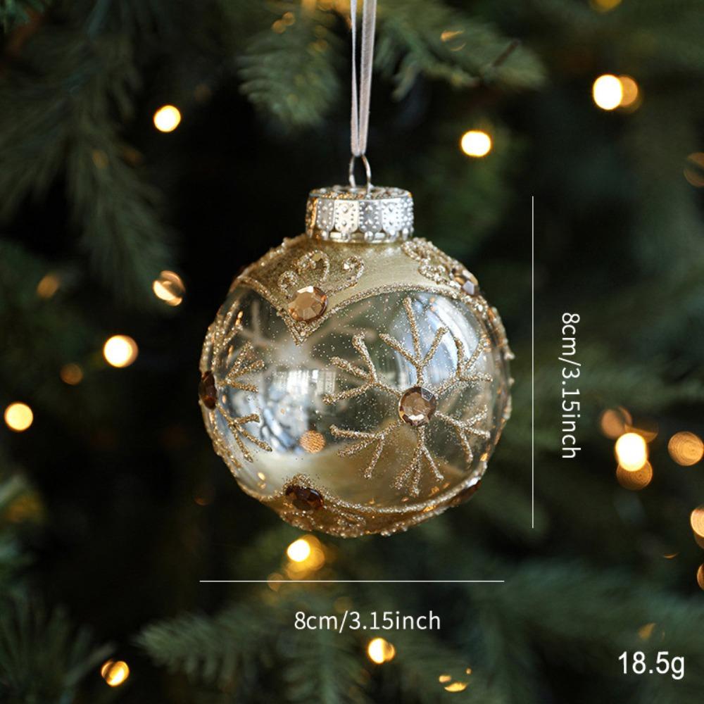 8cm Christmas Ornaments Ball Plastic Golden border Christmas ornaments Hanging grid painted Glitter Christmas Ball Pendant