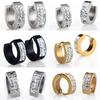 Unisex Punk Rhinestones Inlaid Titanium Steel Ear Studs Hoop Huggie Earrings