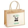 Sac De Plage - PLANETEE - Jute Avec Poche Yohan Pas Touche Panda - Coton Naturel - Anses Solides - Imprimé En France