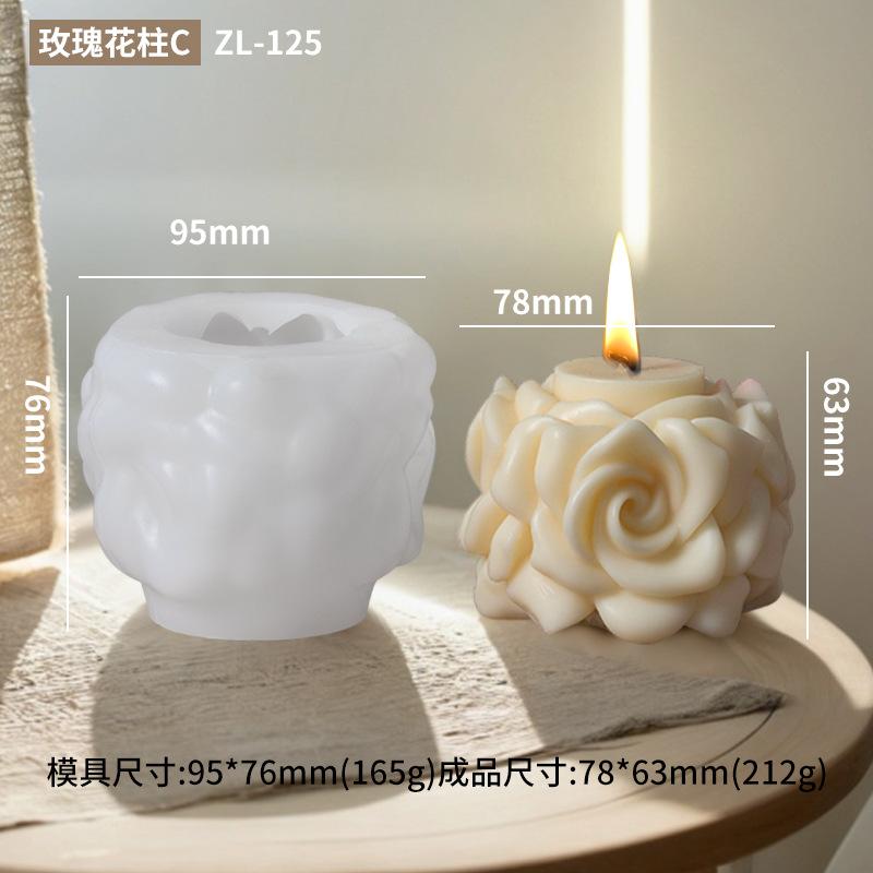 DIY Rose Pillar Candle Silicone Mold 3D Geometric Flower Column Scented Candle Plaster Ornament Mold Handmade Gift Wedding Decor