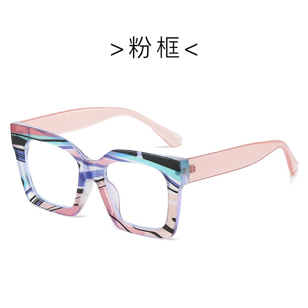 Color pattern large frame anti-blue light flat mirror, European and American street photography shows face thin glasses frame
