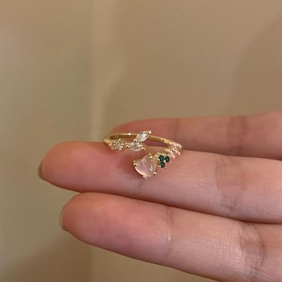 Женское открытое кольцо, регулируемое розовое кольцо со стразами, цветок в форме фруктов, в форме сердца, полированное, для вечеринки, свидания, ювелирные изделия на безымянном пальце