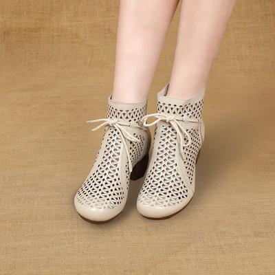 Весенне-летние полые ботинки Мартина на толстом каблуке в стиле ретро, на высоком каблуке, с круглым носком, из мягкой кожи, с перфорацией, крутые ботинки для женщин