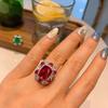 Кольцо из красного корунда в стиле ретро, имитация кольца, простое модное ювелирное украшение, изумрудное кольцо