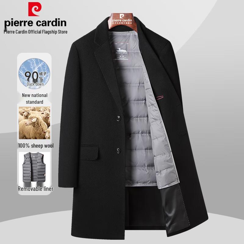 Мужское шерстяное пальто Pierre Cardin из 100% ягнячьей шерсти со съемной пуховой подкладкой