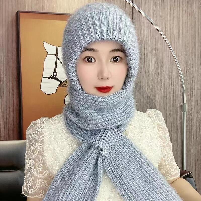 Женская зимняя двойная теплая вязаная шапка с подкладкой, утолщенная шапка, шарф, вязаная сетка, красные взрывные модели, шапки-бини «Ветер и снег»