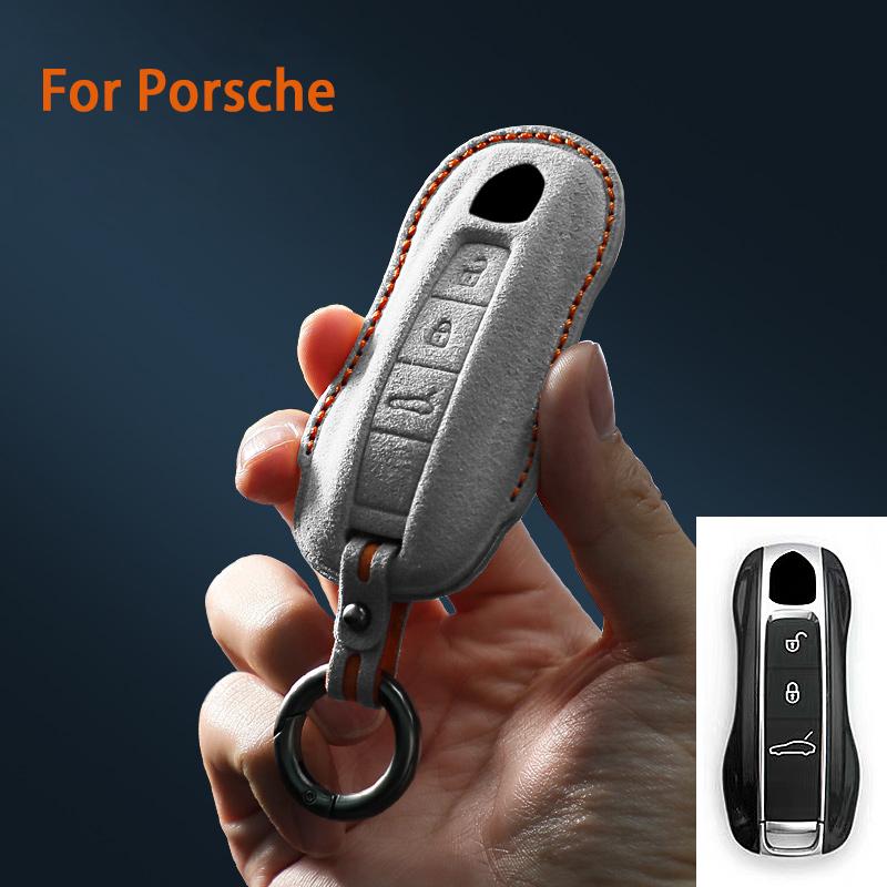 AABKU1 For Porsche Panamera Cayenne 971 911 9YA Macan Boxster Spyder Carrera Cayman 970 981 991 3 Buttons Suede Car Key Case Keychain