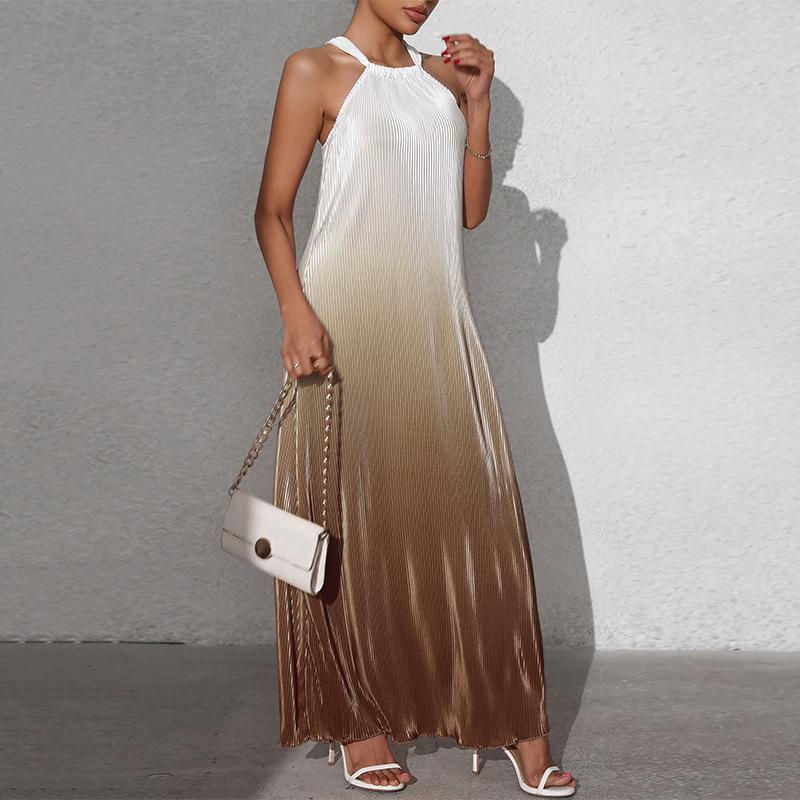 Весна и лето Женское новое сексуальное платье А-силуэта с открытой спиной и без рукавов с градиентом