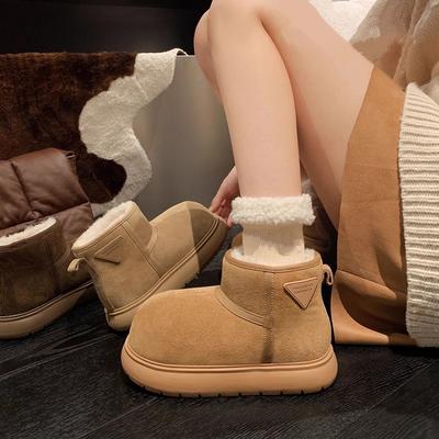 Женские зимние ботинки Kapibara с толстой подошвой и большим носом, новые бархатные утолщенные короткие ботинки 2024 года с одной педалью и нескользящим рукавом