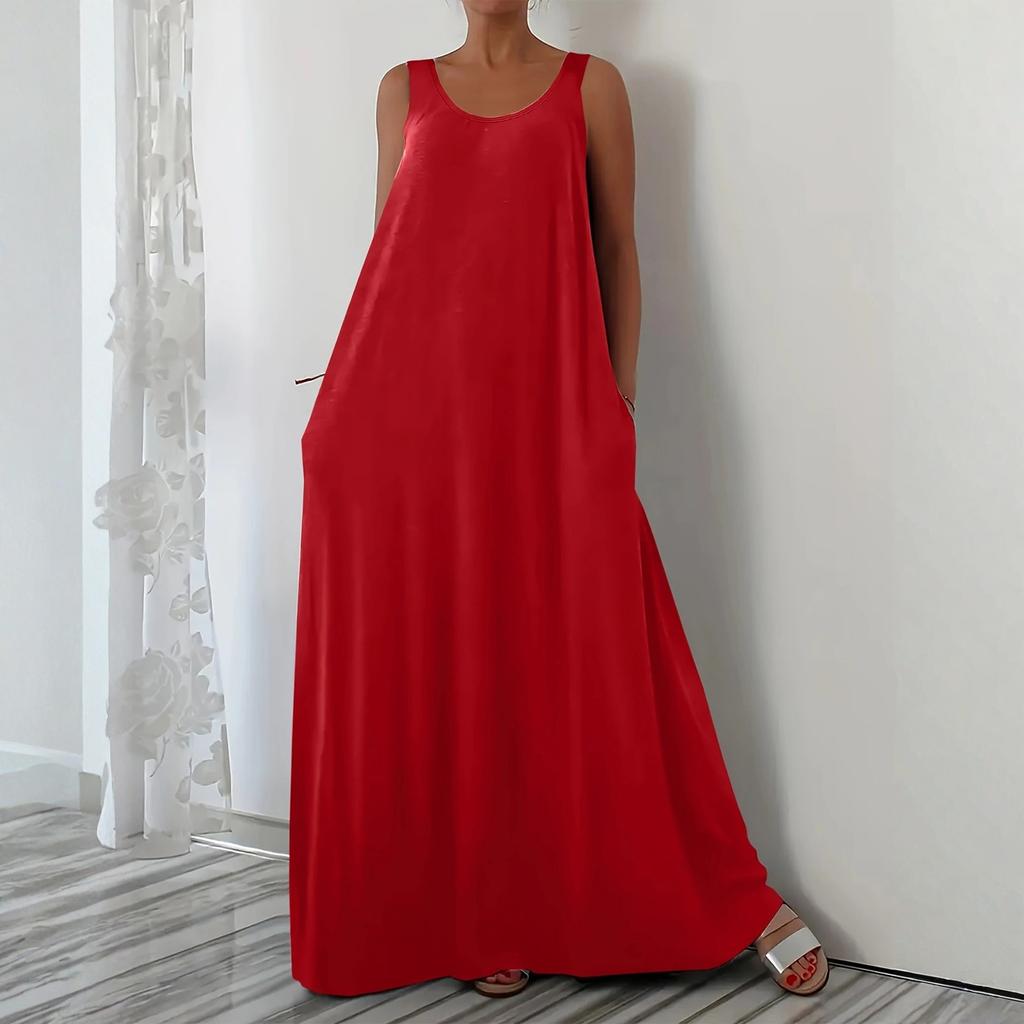 Женское модное однотонное платье с V-образным вырезом, без рукавов, повседневное, свободного кроя, пуловер, длинное