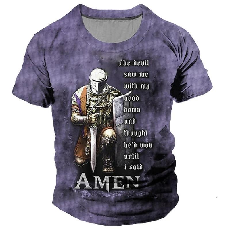 Men's T-shirt Casual Cotton Short Sleeve Shirt Temple Crusader Print T Shirt Fashion Vintage Clothing High Quality