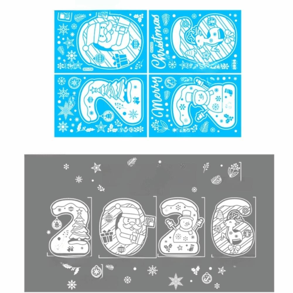 2026 Christmas Window Sticker Santa Claus Pattern Elk Snowman Design Festival Party Sticker Snowflake Motif