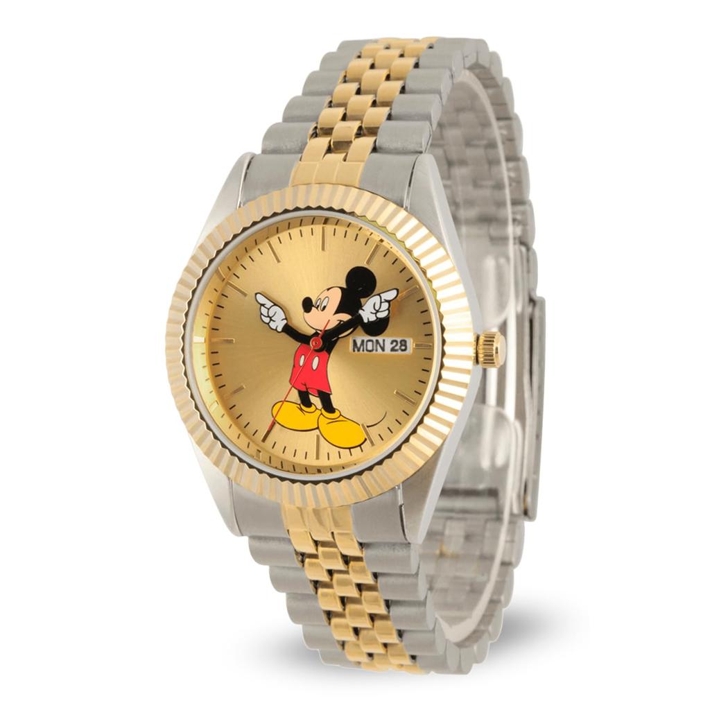 Мужские двухцветные наручные часы Disney Микки Маус. часы 2 - двухцветный корпус/двухцветный браслет из нержавеющей стали.