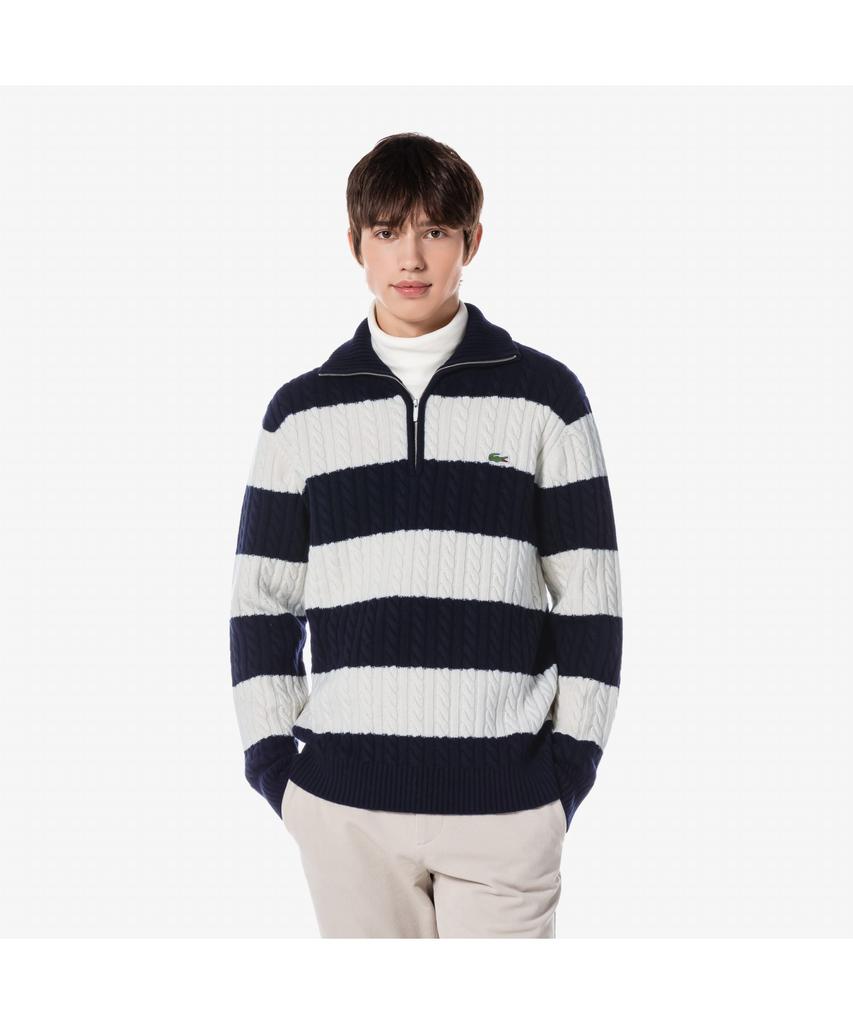 LACOSTE Men'S Cable Half-Zip Wide Collar Pullover Ah301E-54N Xfj